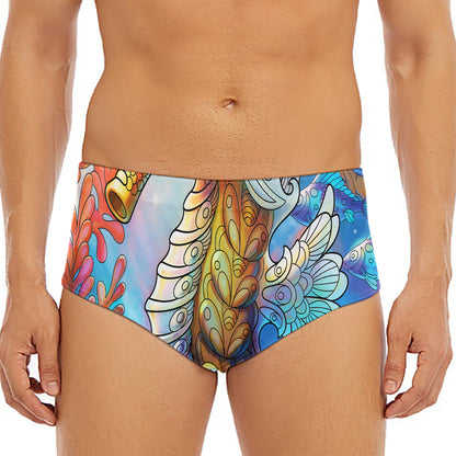 Colorful Seahorse Print Men's Triangle Swim Briefs