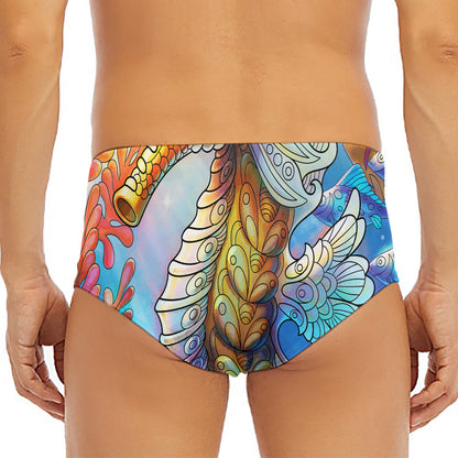 Colorful Seahorse Print Men's Triangle Swim Briefs