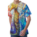 Colorful Seahorse Print Men's Velvet T-Shirt