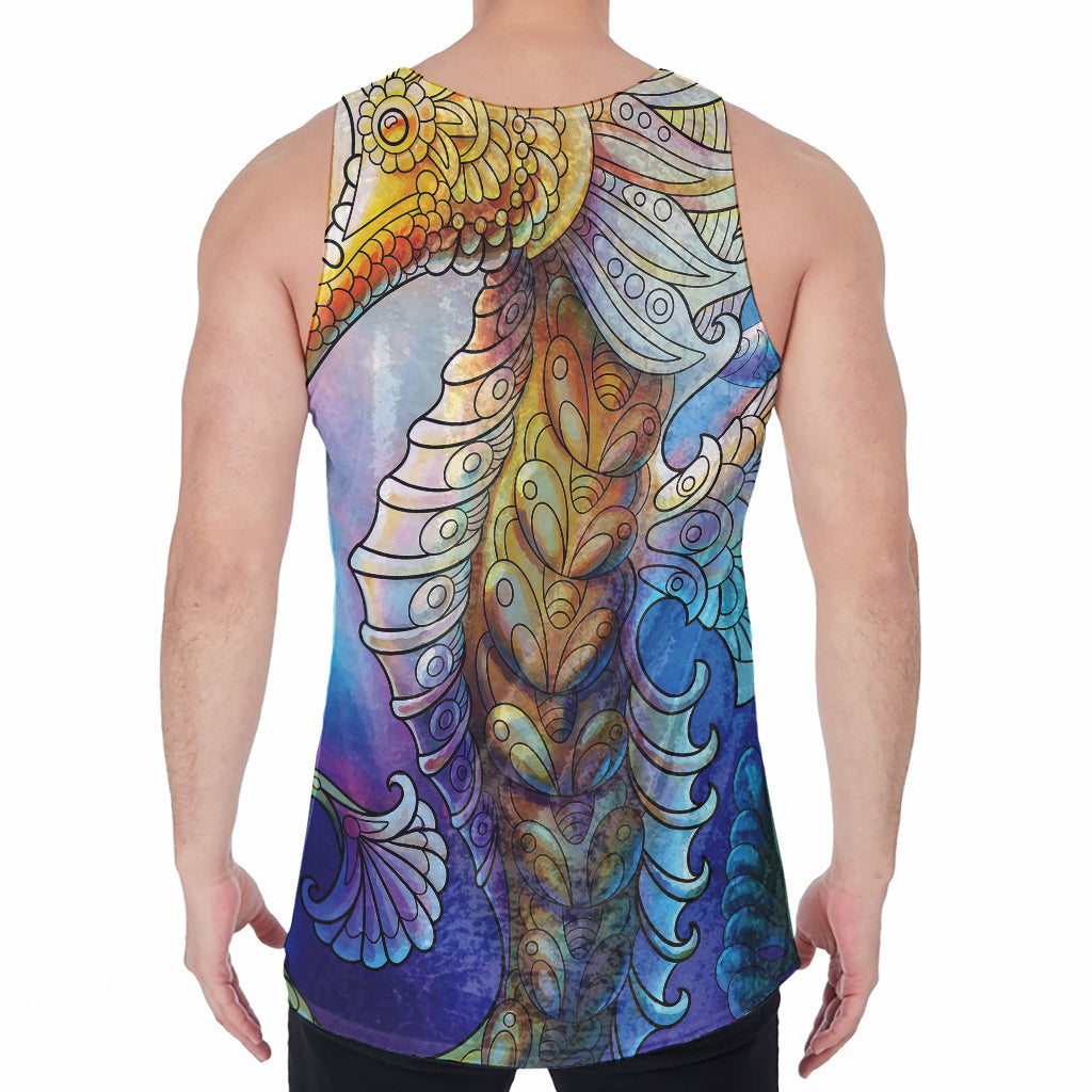 Colorful Seahorse Print Men's Velvet Tank Top