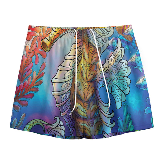 Colorful Seahorse Print Mesh Shorts
