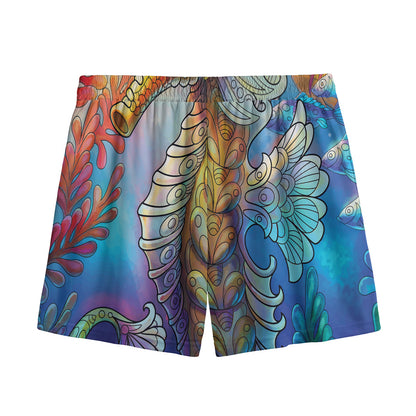 Colorful Seahorse Print Mesh Shorts