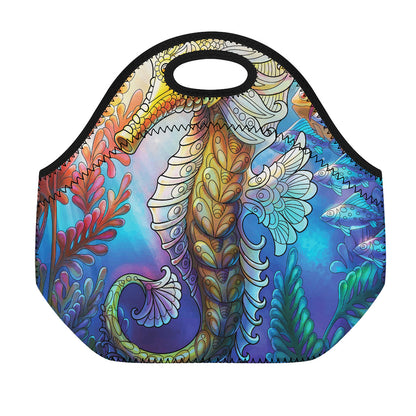 Colorful Seahorse Print Neoprene Lunch Bag
