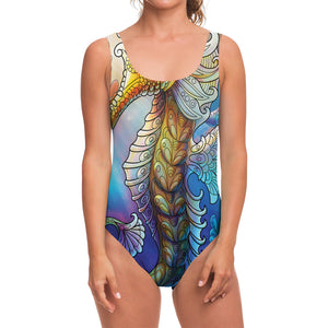 Colorful Seahorse Print One Piece Swimsuit