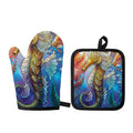 Colorful Seahorse Print Oven Mitt And Pot Holder Set