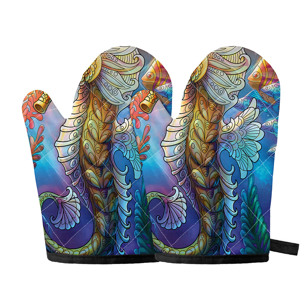 Colorful Seahorse Print Oven Mitts