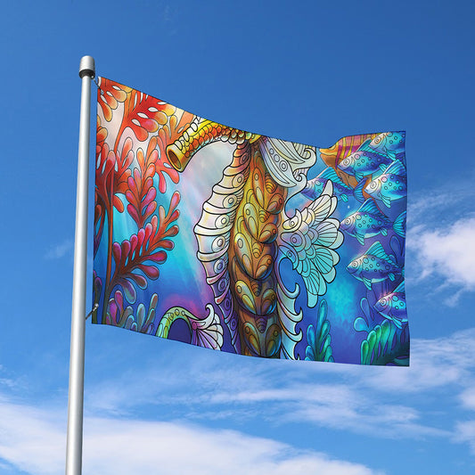 Colorful Seahorse Print Polyester Flag
