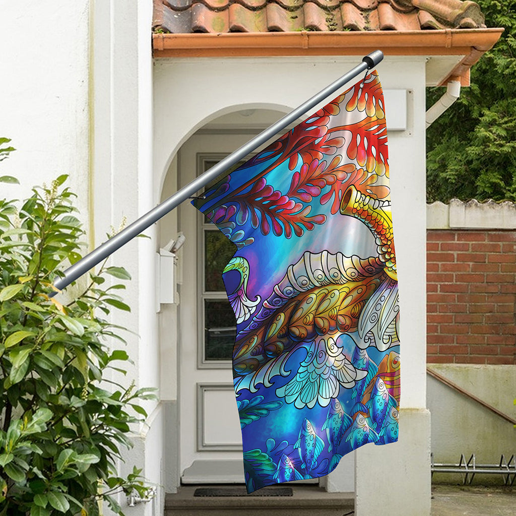 Colorful Seahorse Print Polyester Flag