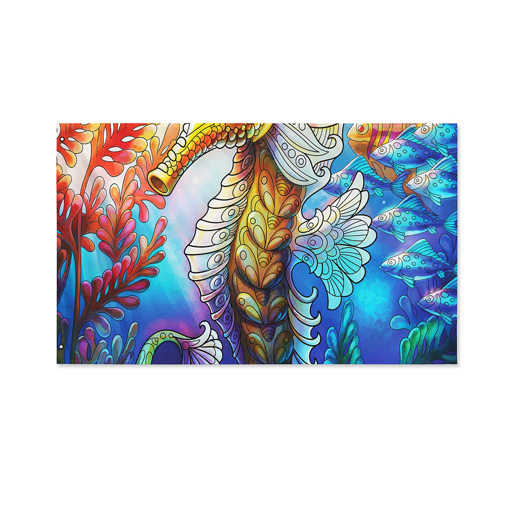 Colorful Seahorse Print Polyester Flag