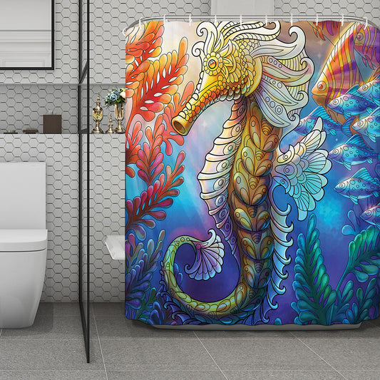 Colorful Seahorse Print Polyester Shower Curtain
