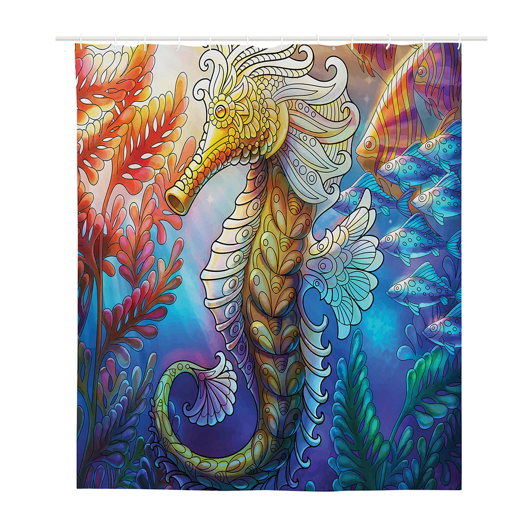 Colorful Seahorse Print Polyester Shower Curtain