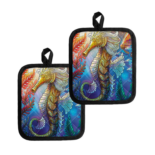 Colorful Seahorse Print Pot Holders