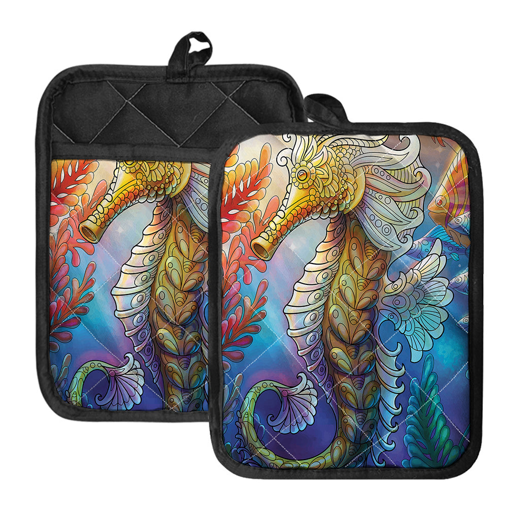 Colorful Seahorse Print Pot Holders With Pocket