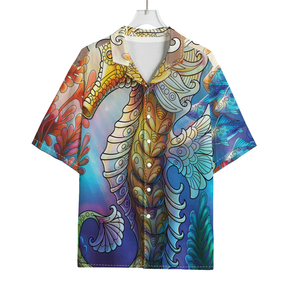 Colorful Seahorse Print Rayon Hawaiian Shirt