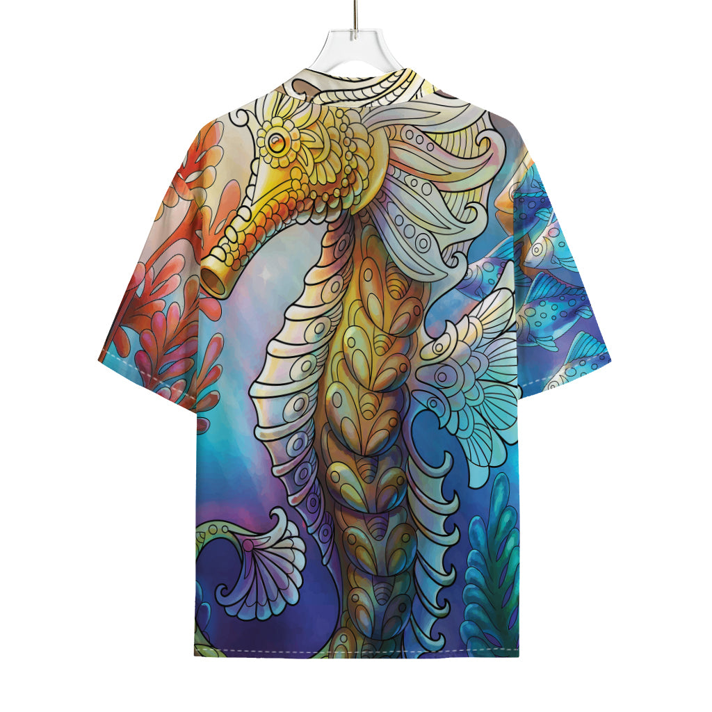 Colorful Seahorse Print Rayon Hawaiian Shirt