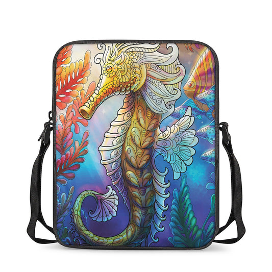 Colorful Seahorse Print Rectangular Crossbody Bag
