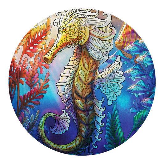 Colorful Seahorse Print Round Blanket