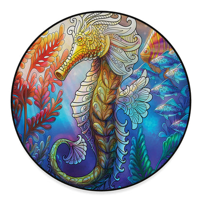 Colorful Seahorse Print Round Floor Mat