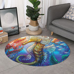 Colorful Seahorse Print Round Rug