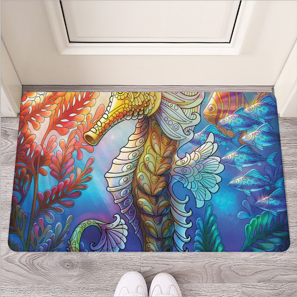 Colorful Seahorse Print Rubber Doormat