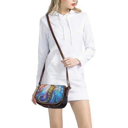 Colorful Seahorse Print Saddle Bag