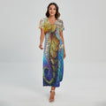 Colorful Seahorse Print Short Sleeve Maxi Dress