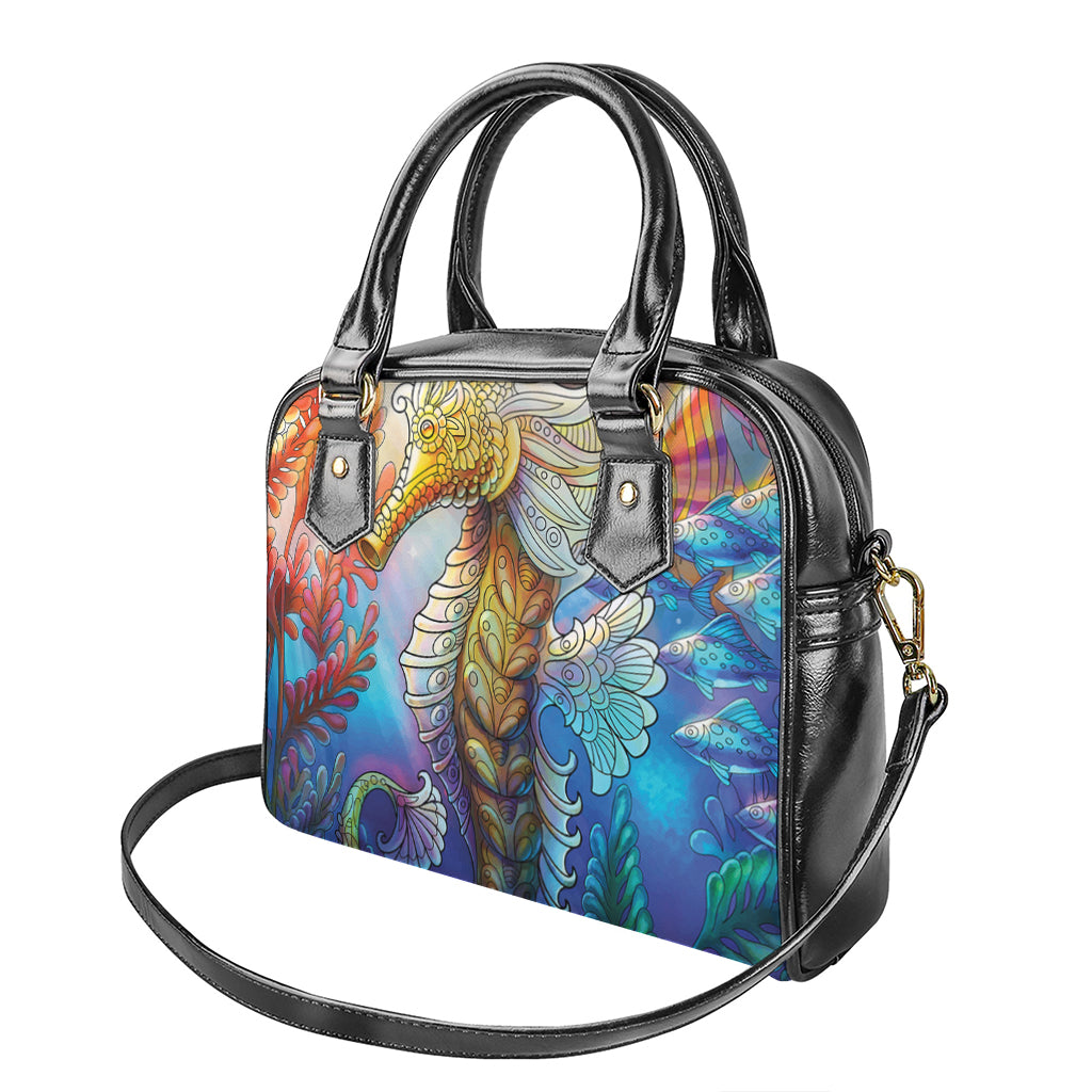 Colorful Seahorse Print Shoulder Handbag