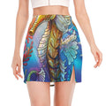 Colorful Seahorse Print Side Slit Mini Skirt