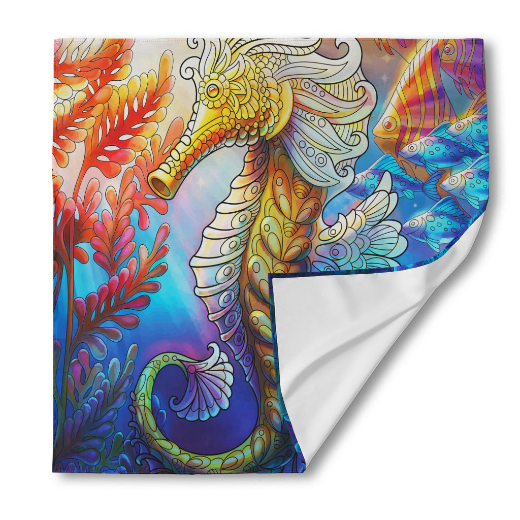 Colorful Seahorse Print Silk Bandana