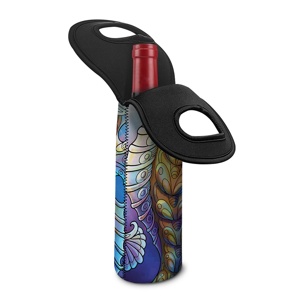 Colorful Seahorse Print Single Neoprene Wine Tote