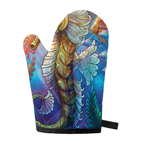 Colorful Seahorse Print Single Oven Mitt