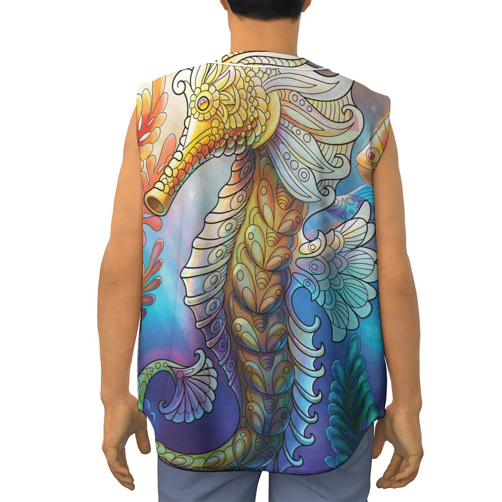 Colorful Seahorse Print Sleeveless Baseball Jersey