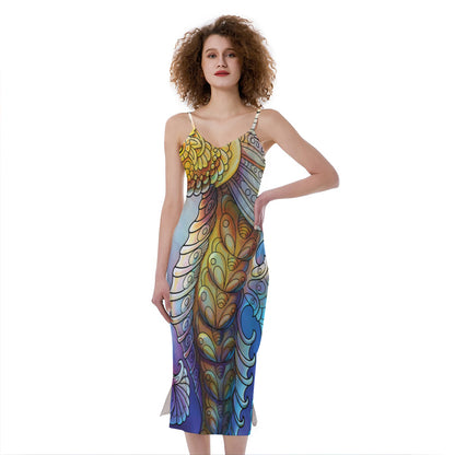 Colorful Seahorse Print Slim Fit Midi Cami Dress