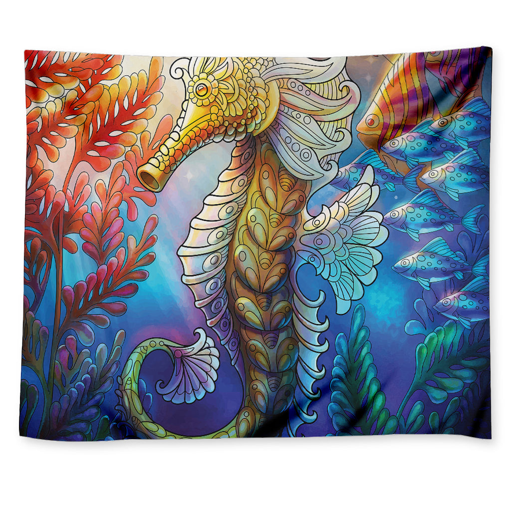Colorful Seahorse Print Tapestry