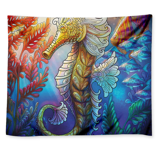 Colorful Seahorse Print Tapestry