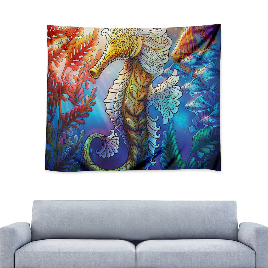 Colorful Seahorse Print Tapestry