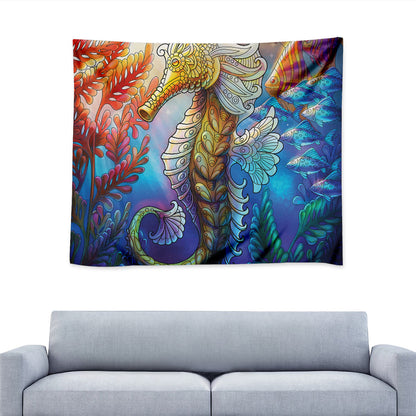 Colorful Seahorse Print Tapestry