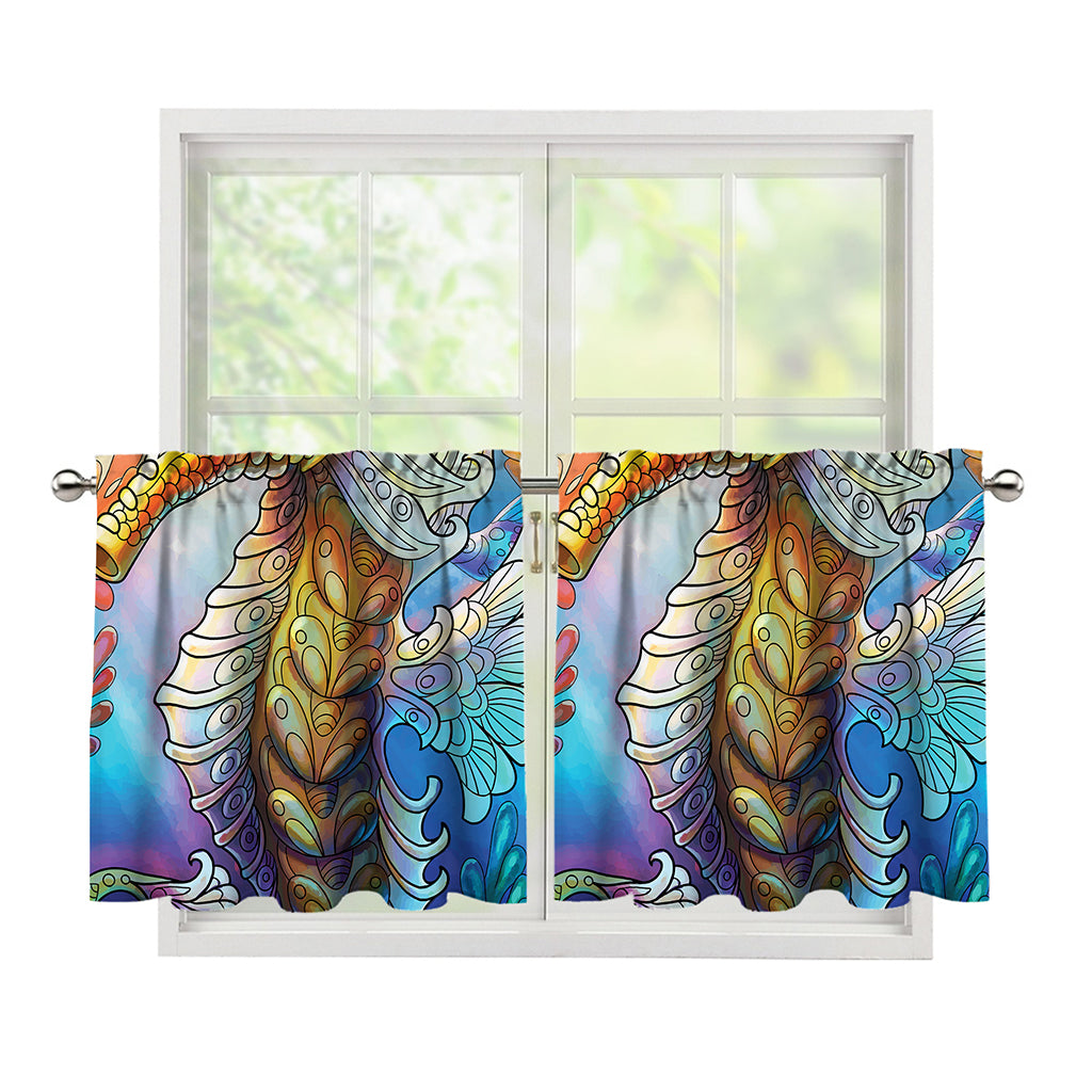 Colorful Seahorse Print Tier Curtains