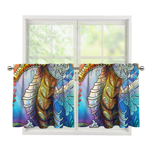 Colorful Seahorse Print Tier Curtains
