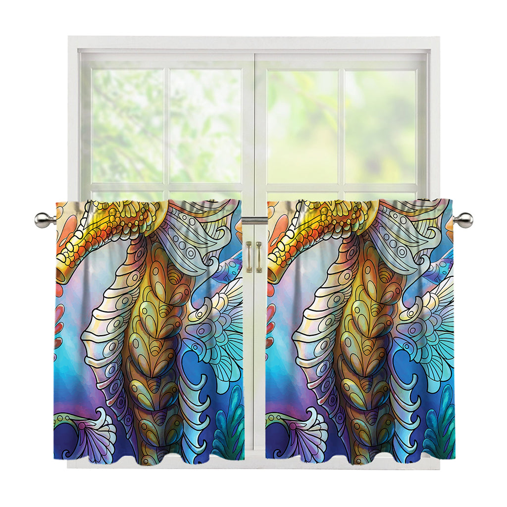 Colorful Seahorse Print Tier Curtains