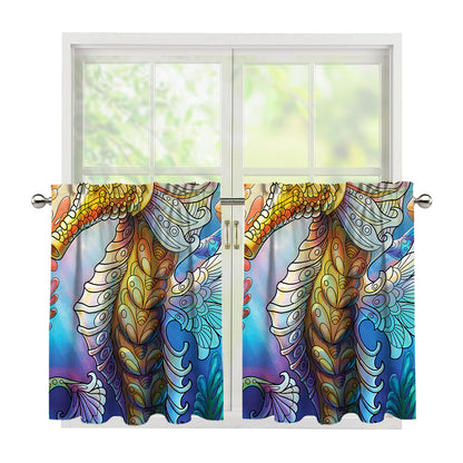 Colorful Seahorse Print Tier Curtains
