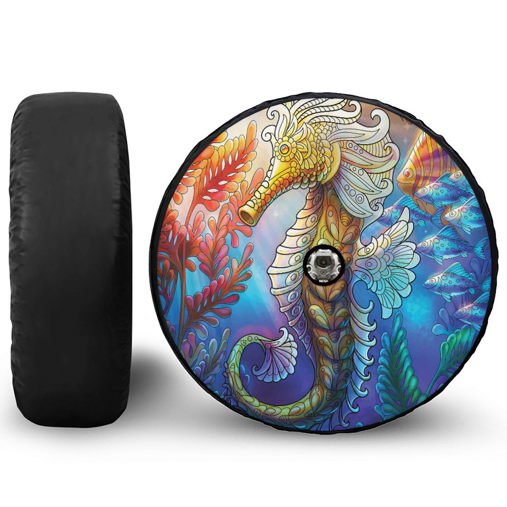 Colorful Seahorse Print Tire Cover With Camera Hole