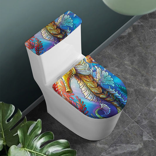 Colorful Seahorse Print Toilet Lid And Tank Cover Set