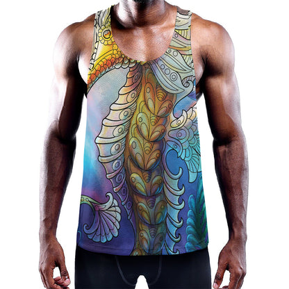 Colorful Seahorse Print Training Tank Top