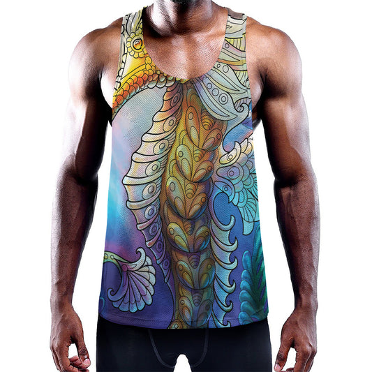 Colorful Seahorse Print Training Tank Top