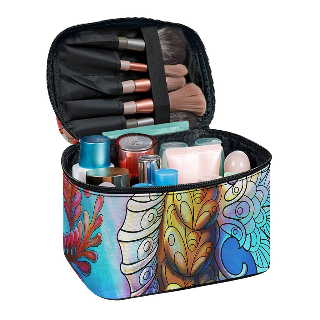 Colorful Seahorse Print Travel Makeup Bag