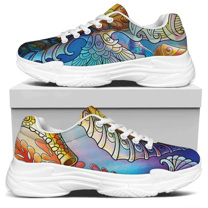 Colorful Seahorse Print White Chunky Shoes