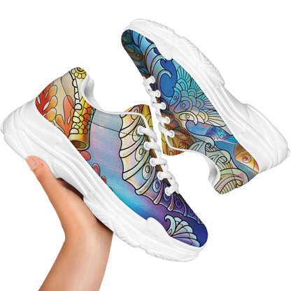 Colorful Seahorse Print White Chunky Shoes