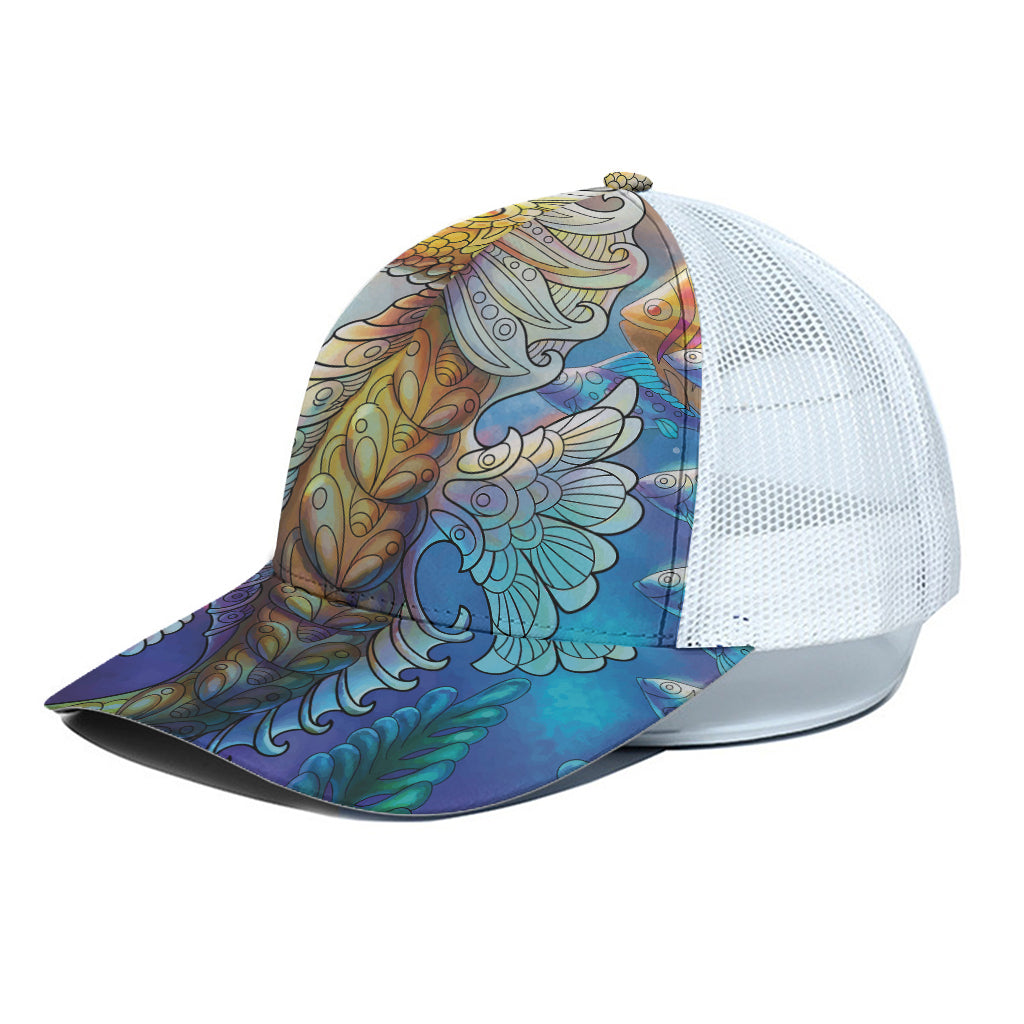 Colorful Seahorse Print White Mesh Trucker Cap