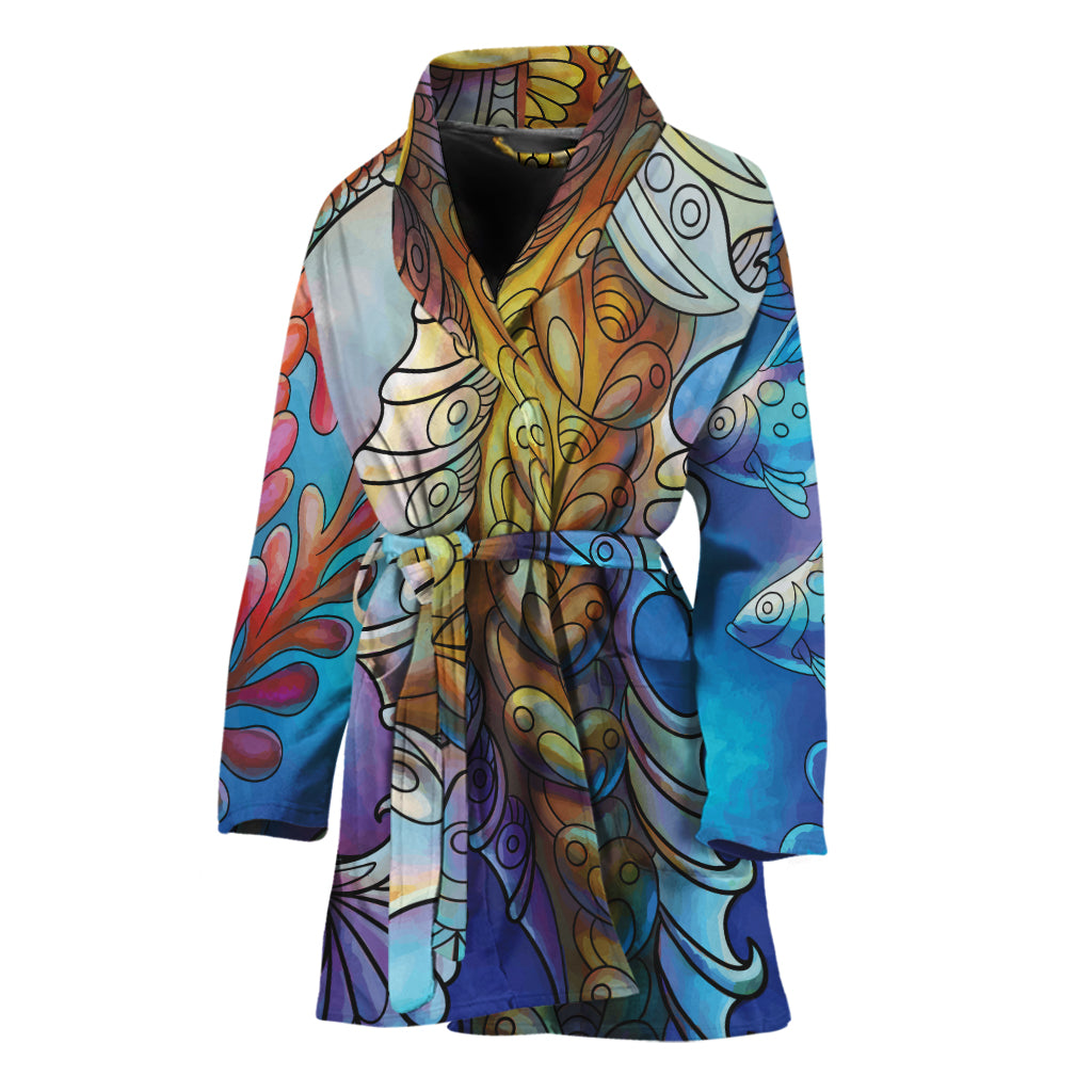 Colorful Seahorse Print Women's Bathrobe